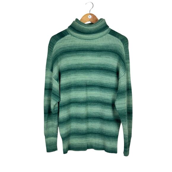 Autumn Cashmere NWT Green Stripe Space Dye Shaker Turtleneck Sweater Wool Blend - Picture 11 of 15